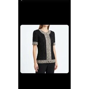 ​Vintage Brillante by J.A. Beaded Silk Short Sleeve Open Front Evening Jacket XL